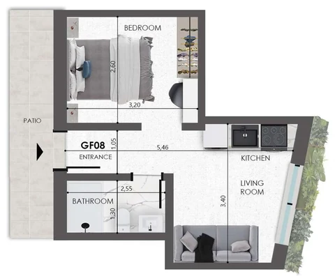 Original developer floor plan of GF08, 28.40 square metres